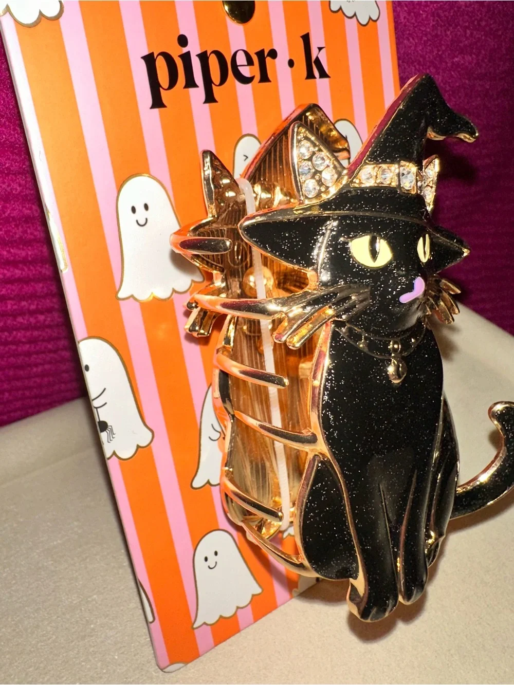Piper.k Halloween Cat & Ghost Enamel Hair Claw Clip with Skeleton Crystal Clips